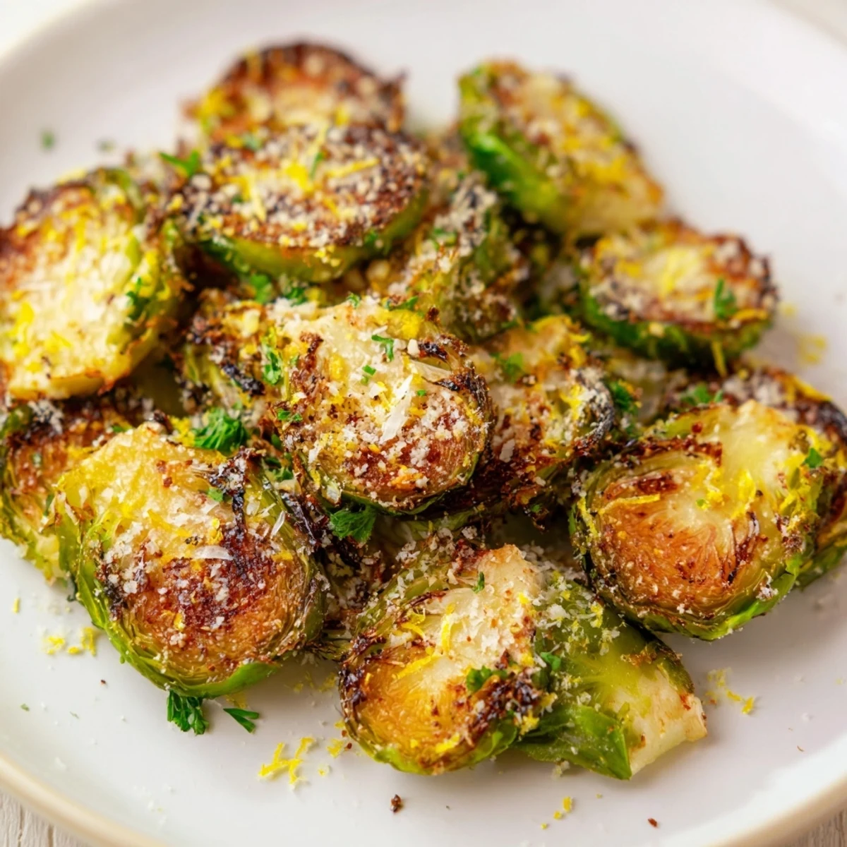 Roasted Sprout Halves served warm as a vegetarian side dish with melted Parmesan.