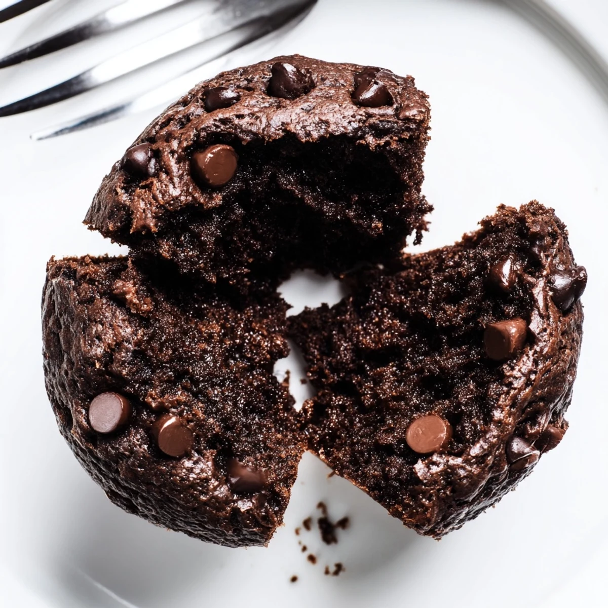 A close-up of Chocolate Muffin Tops highlights their gooey chocolate chips and moist, tender centers on a rustic wooden table.
