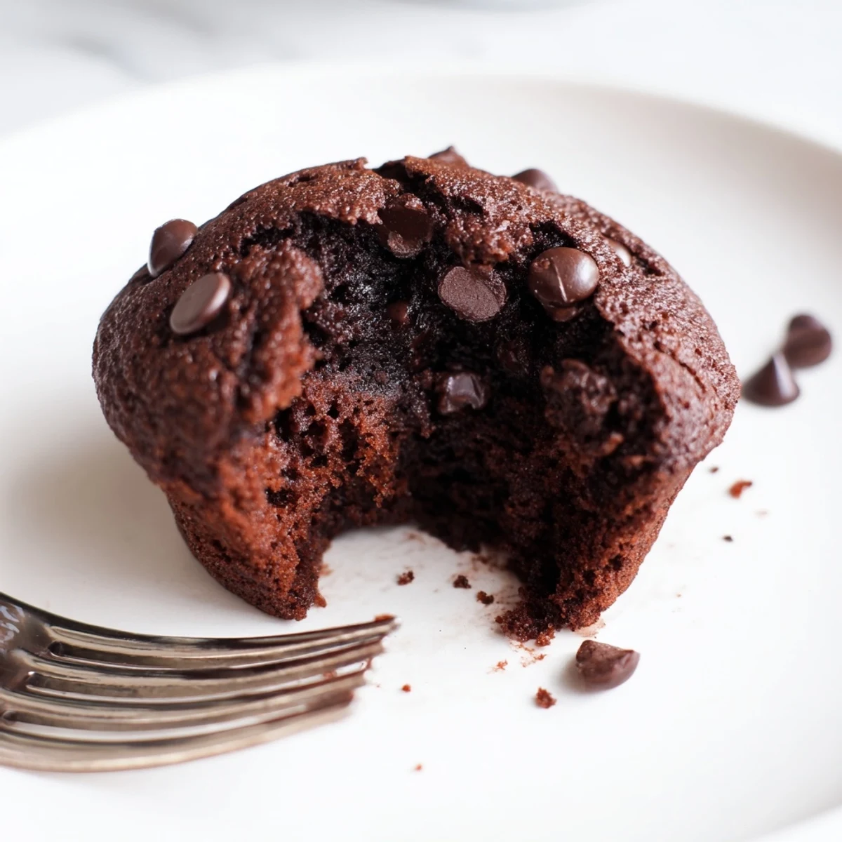 Plate of freshly baked Chocolate Muffin tops served with vanilla ice cream and a dusting of cocoa powder.