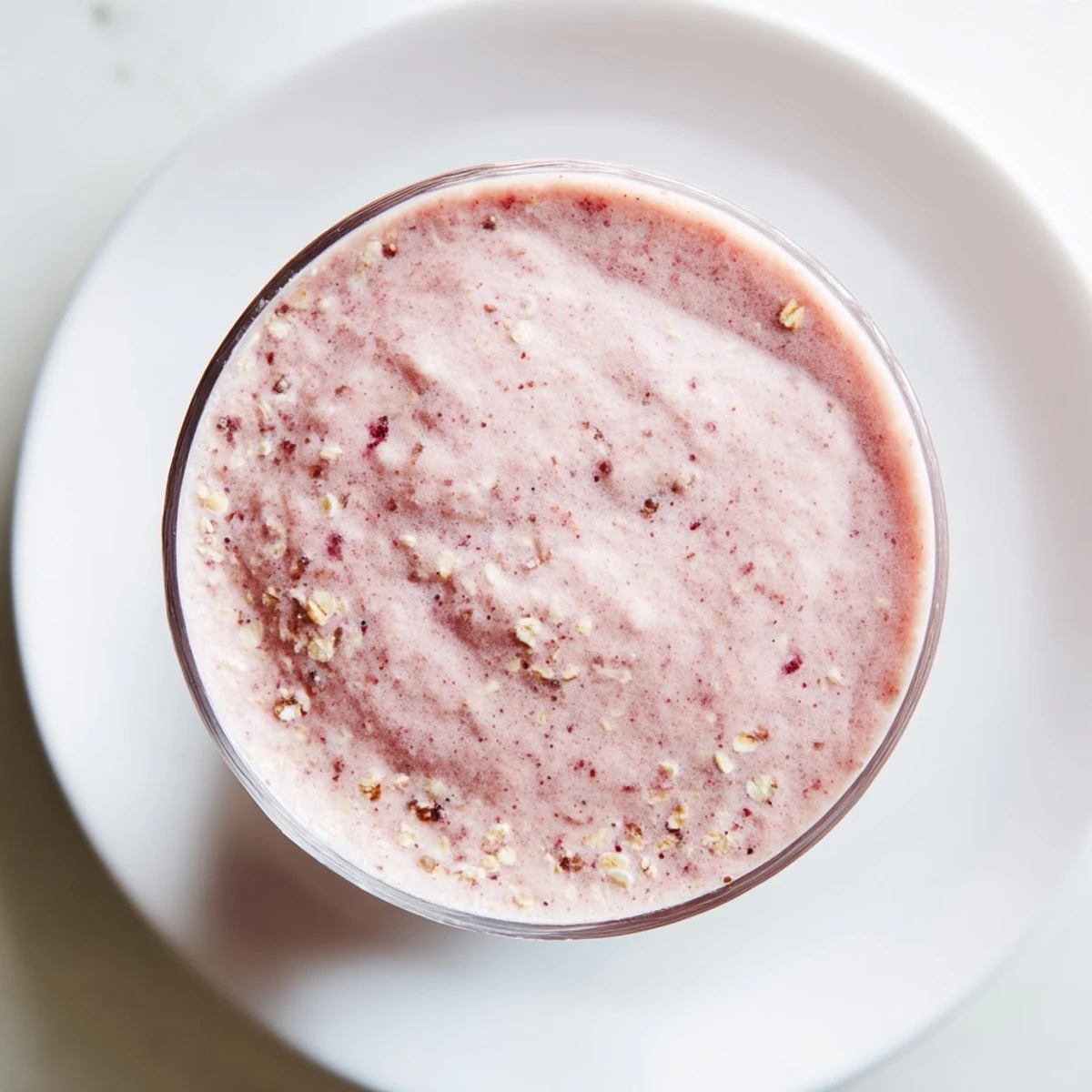 A glass of Winter Smoothie Blend featuring tart cranberries, ripe banana, and nutmeg, served with a cinnamon stick.