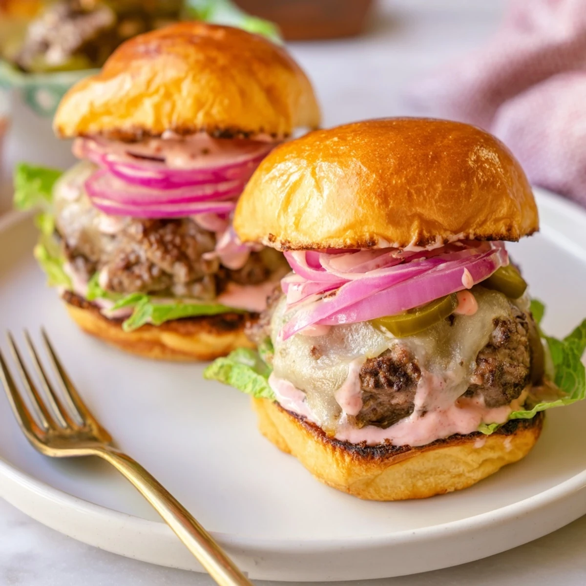 Golden-brown beef sliders with melted pepper jack cheese, jalapeño slices, and crisp lettuce on toasted buns.