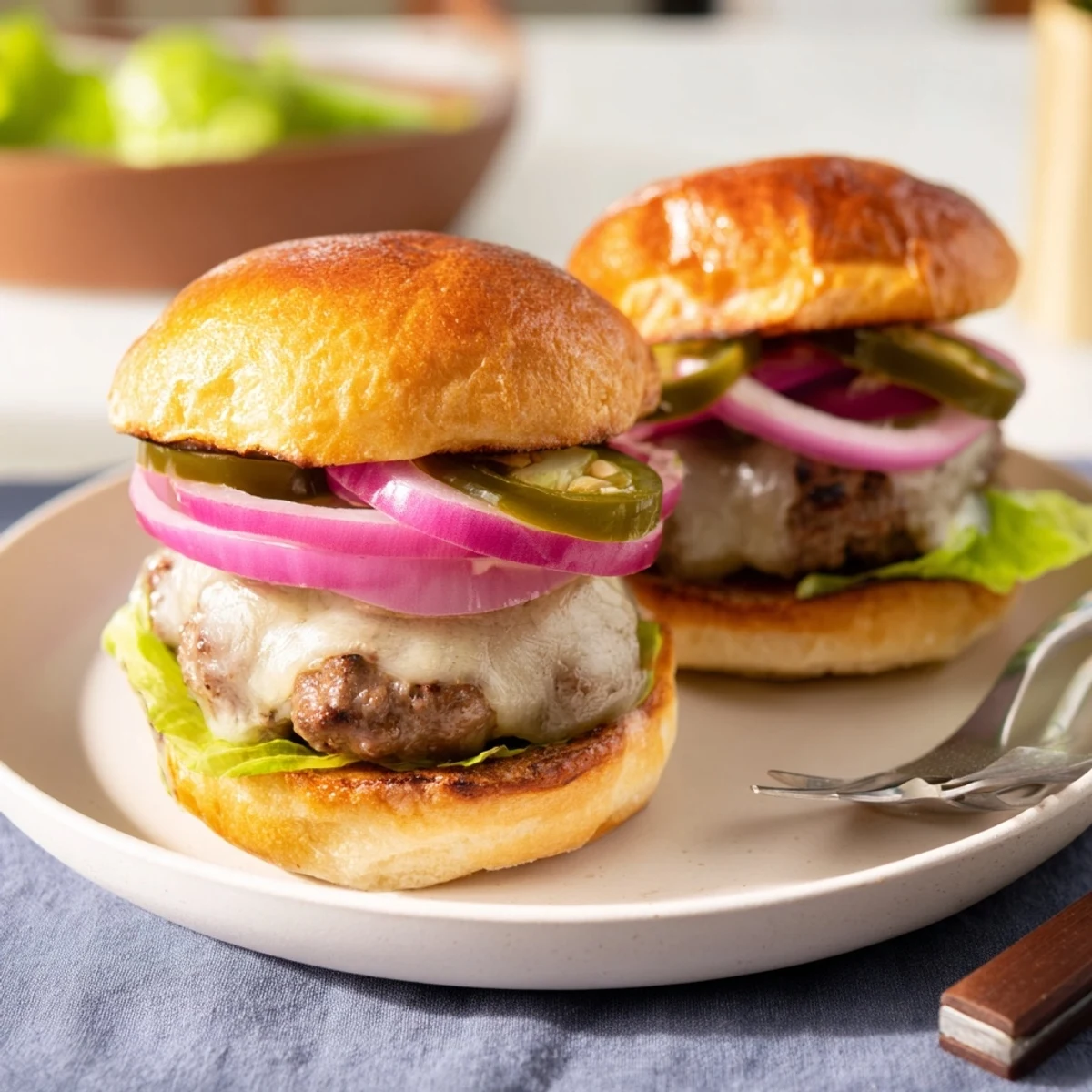 Game day Touchdown Spicy Beef Sliders served with beer and jalapeños on a platter.