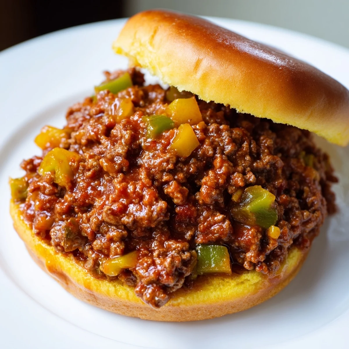 A close-up of juicy Beef Sloppy Joes on buttery toasted buns, perfect for an easy weeknight family meal with fries.