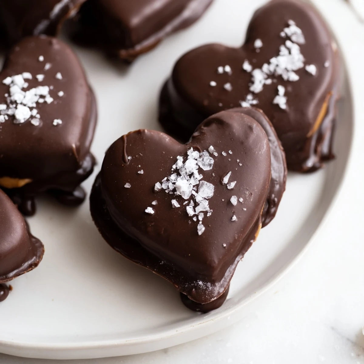 Decadent Chocolate Peanut Butter Hearts arranged on a parchment-lined baking sheet, ready to be served at a cozy dessert party. 