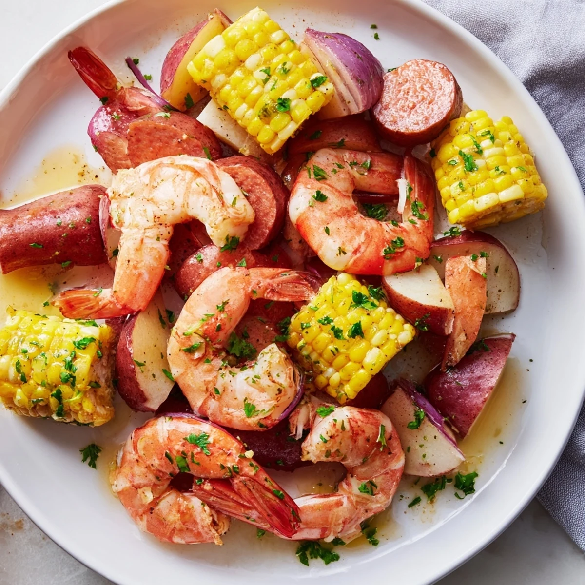 Serve a lively Mardi Gras Shrimp Boil on a platter with lemon wedges, parsley, and hot sauce for a festive Creole-style gathering.