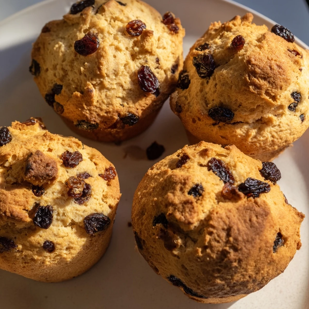 Golden Irish Soda Bread Muffins with Currants, split open to reveal tender crumb and sweet dried fruit inside.