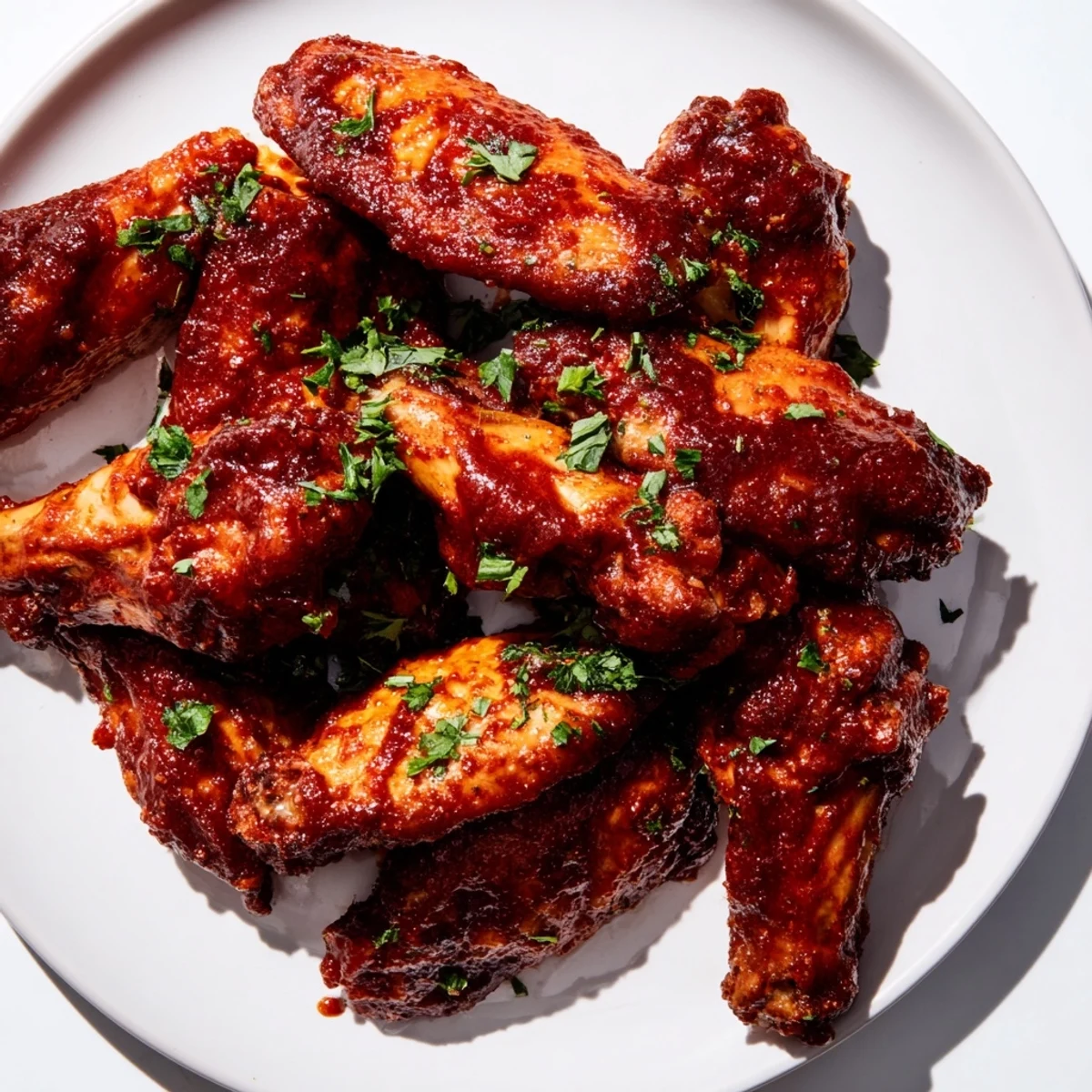 Chicken Wing Platter with BBQ Sauce served with crisp celery and carrot sticks alongside creamy ranch dip for a classic American appetizer.  