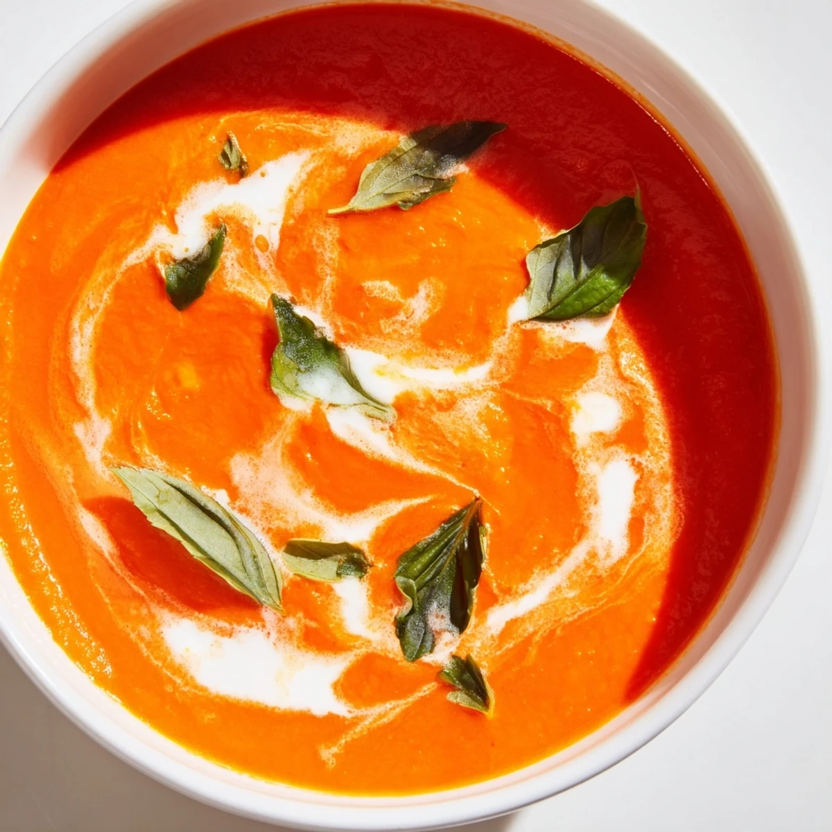 Crusty bread beside a warm bowl of Creamy Tomato Soup with Basil, ready for dipping and cozy lunches.