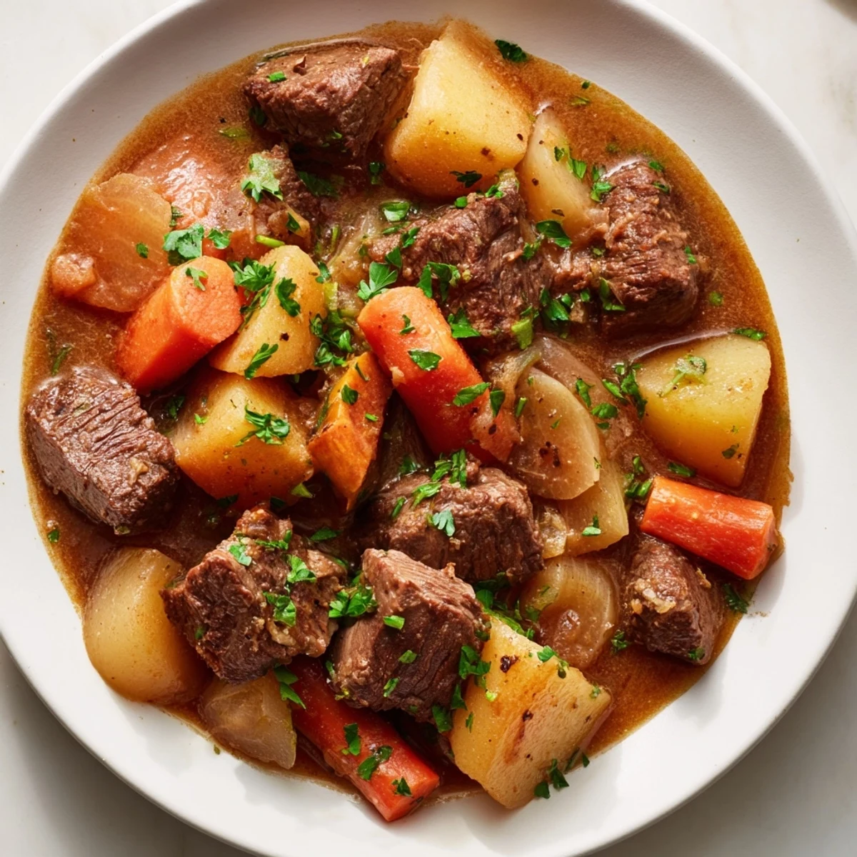 A steaming bowl of Beef Stew with Root Vegetables showcases tender beef chunks and colorful carrots alongside crusty bread for dipping.