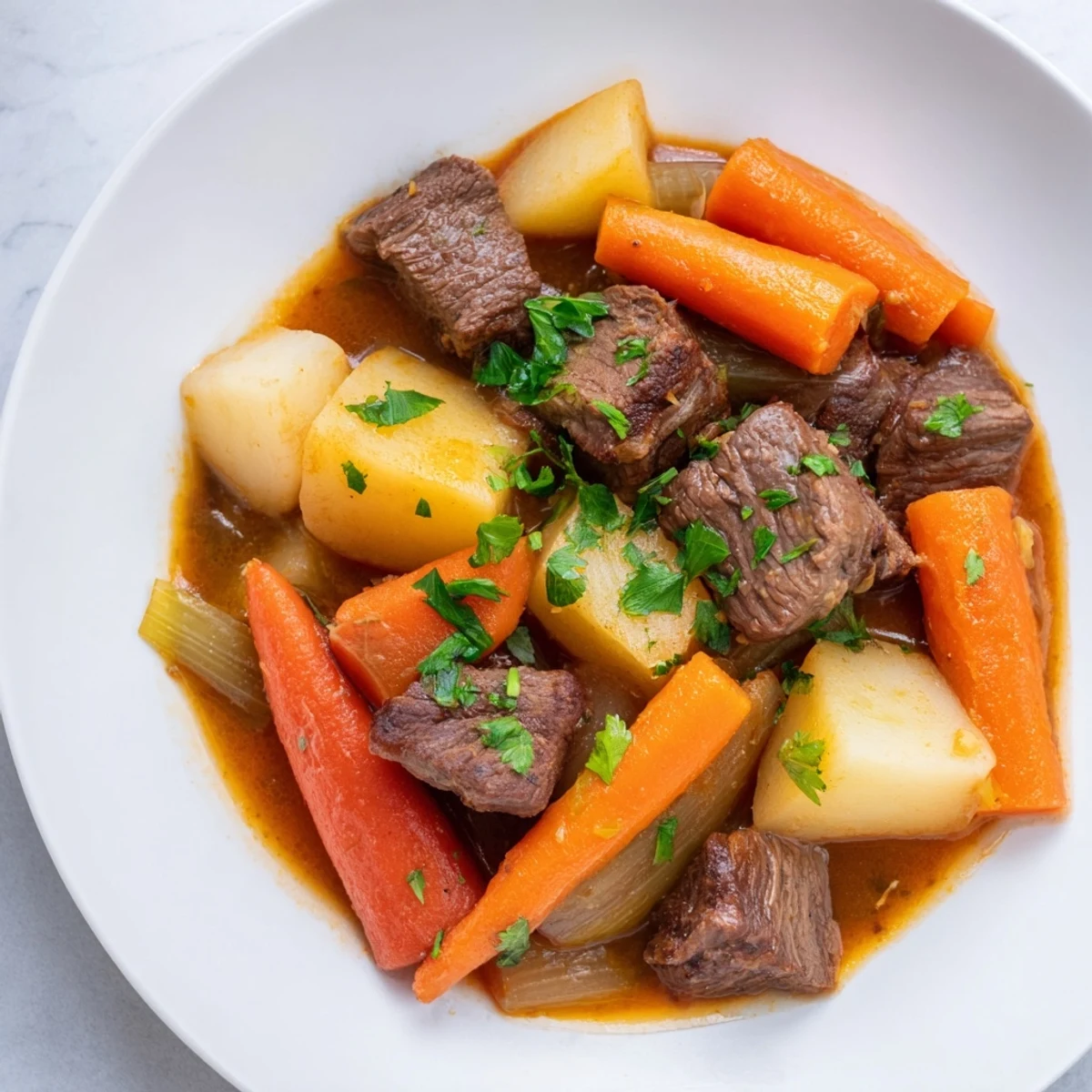 Tender beef and roasted parsnips swim in a rich, savory broth, making this Beef Stew with Root Vegetables a cozy main dish.