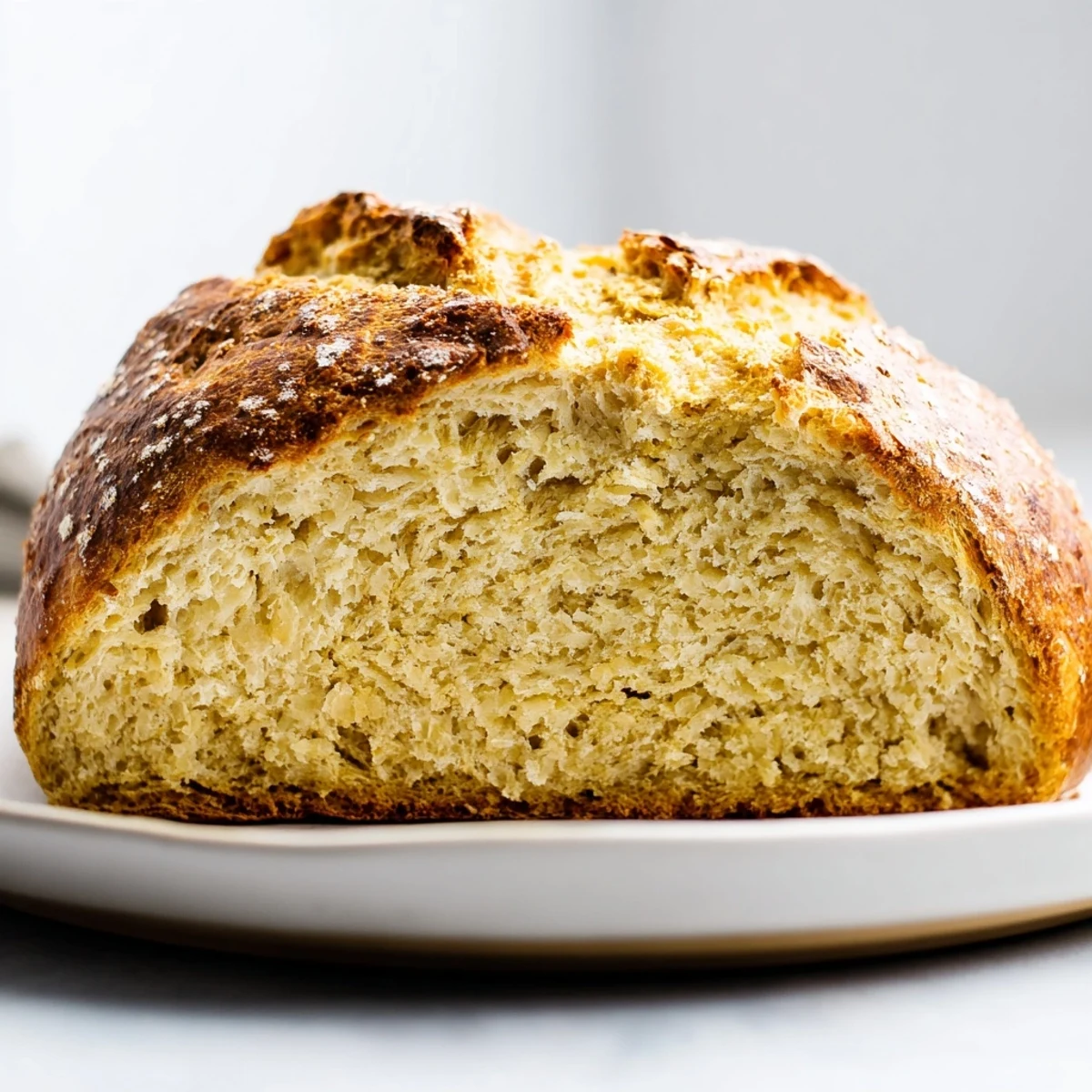 Slice of Authentic 4-Ingredient Irish Soda Bread showing tender crumb and deep X cut on top, perfect for breakfast. 