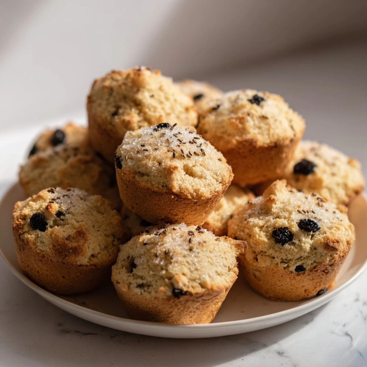 Golden Mini Irish Soda Bread Muffins cooling on a wire rack, perfect for breakfast or snacking.