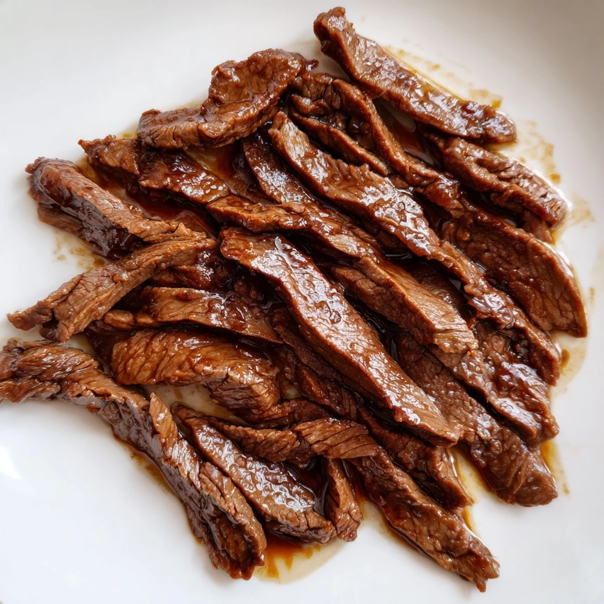 Thin slices of Ultimate Slow Cooker Mongolian Beef glazed in a glossy, sweet-savory sauce piled over fluffy white rice.  