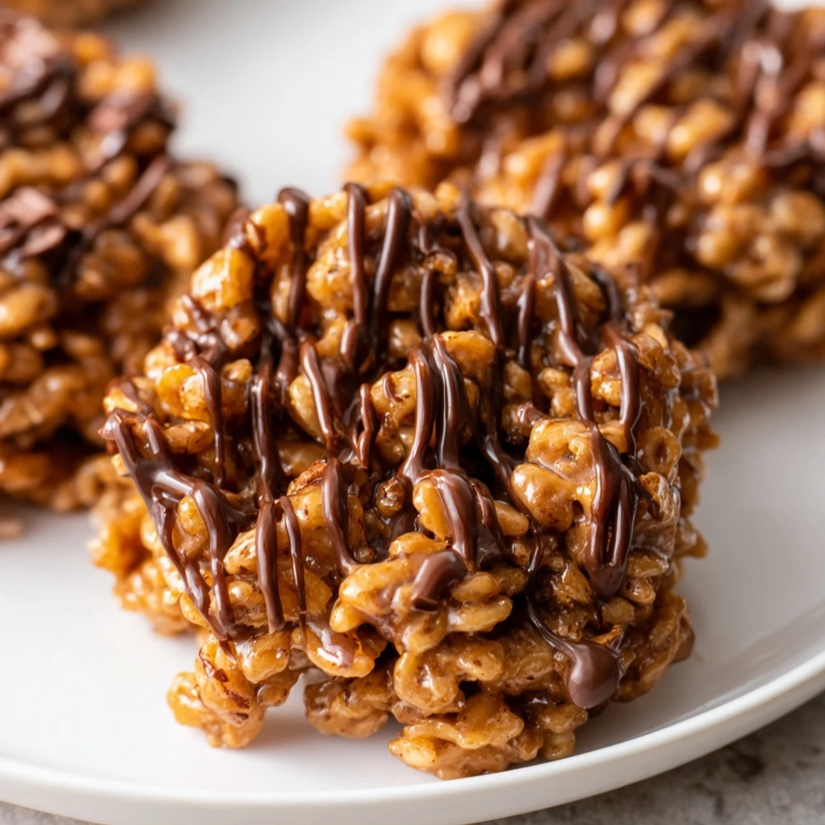 A hands holding a single No Bake Coffee Crunch Rice Krispie Cookie, highlighting the chewy texture and coffee aroma.