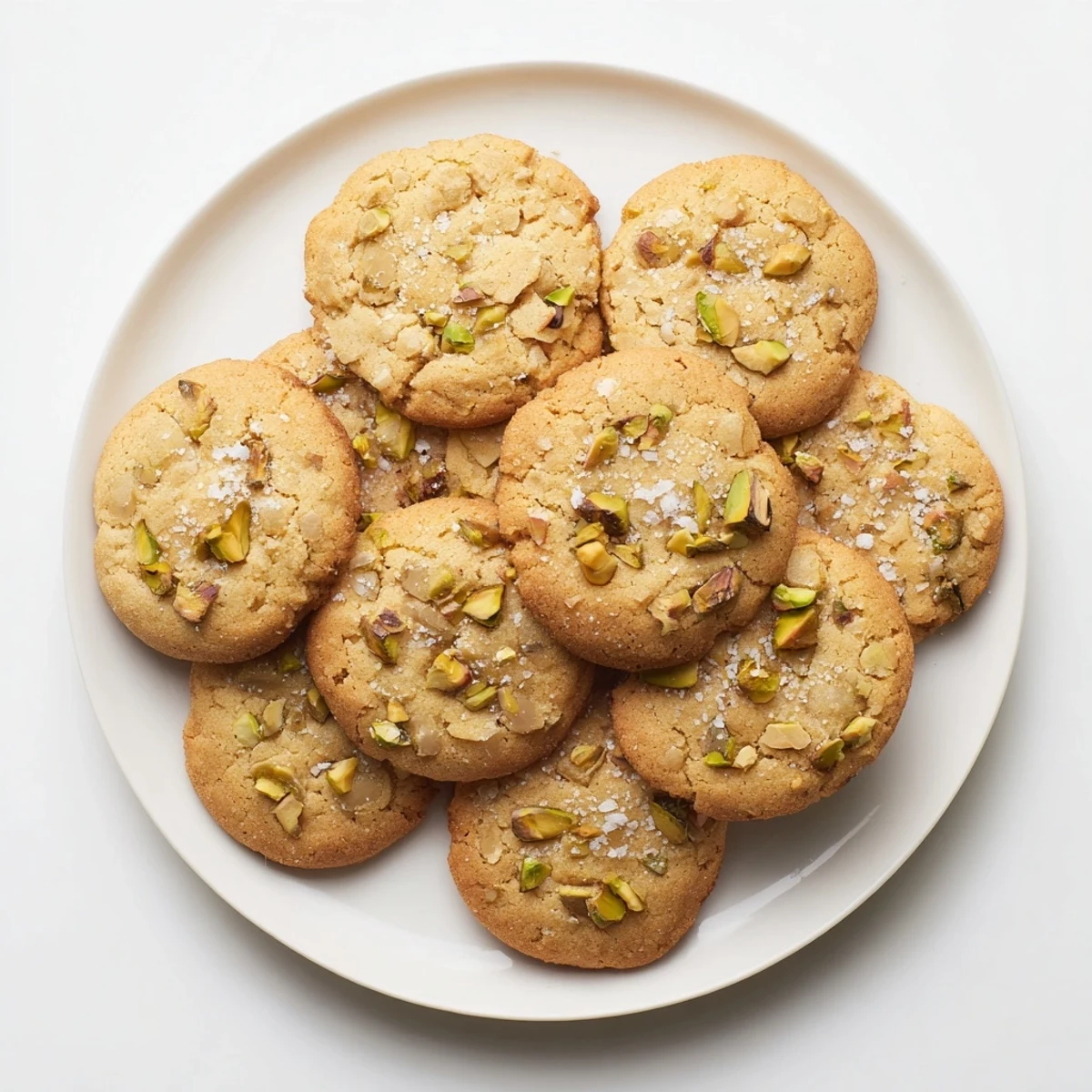 Warm Salted Honey Pistachio Cookies served alongside a steaming mug of coffee for a cozy afternoon snack.