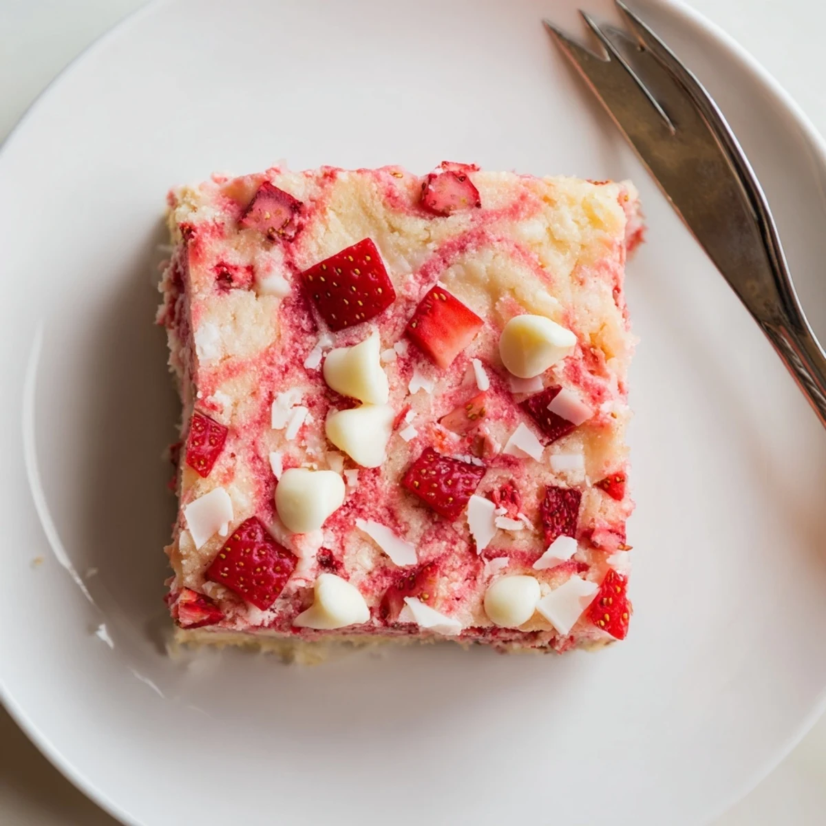 Golden Strawberry Earthquake Cake served warm with powdered sugar and a scoop of vanilla ice cream.