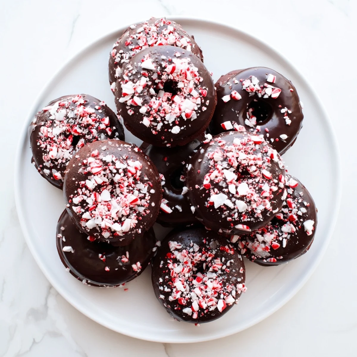 These soft, chewy Chocolate Peppermint Mochi Donuts glisten with a rich cocoa glaze and a sprinkle of peppermint candy.