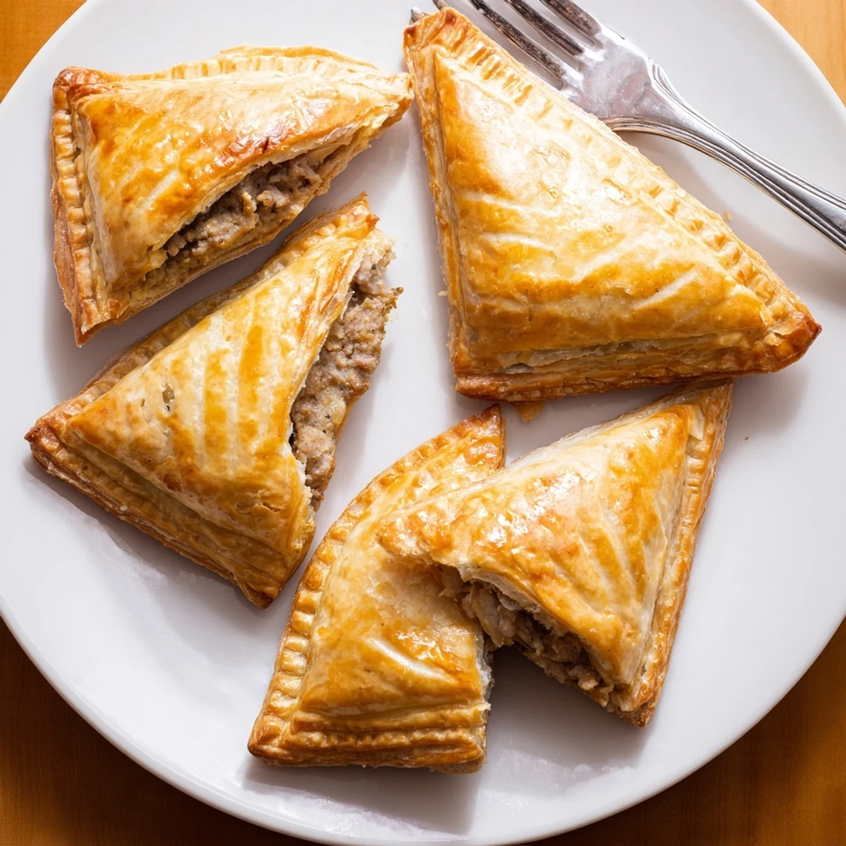 Warm Pate Chaud served on a white plate with a side of chili dipping sauce, ready to enjoy.