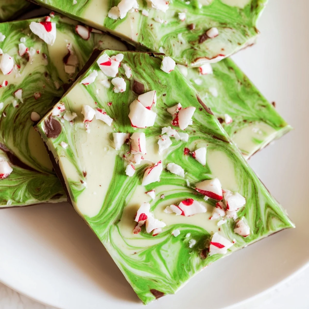 Vibrant Matcha Peppermint Bark pieces arranged on a cooling rack with crushed candy canes, ready for holiday gifting.