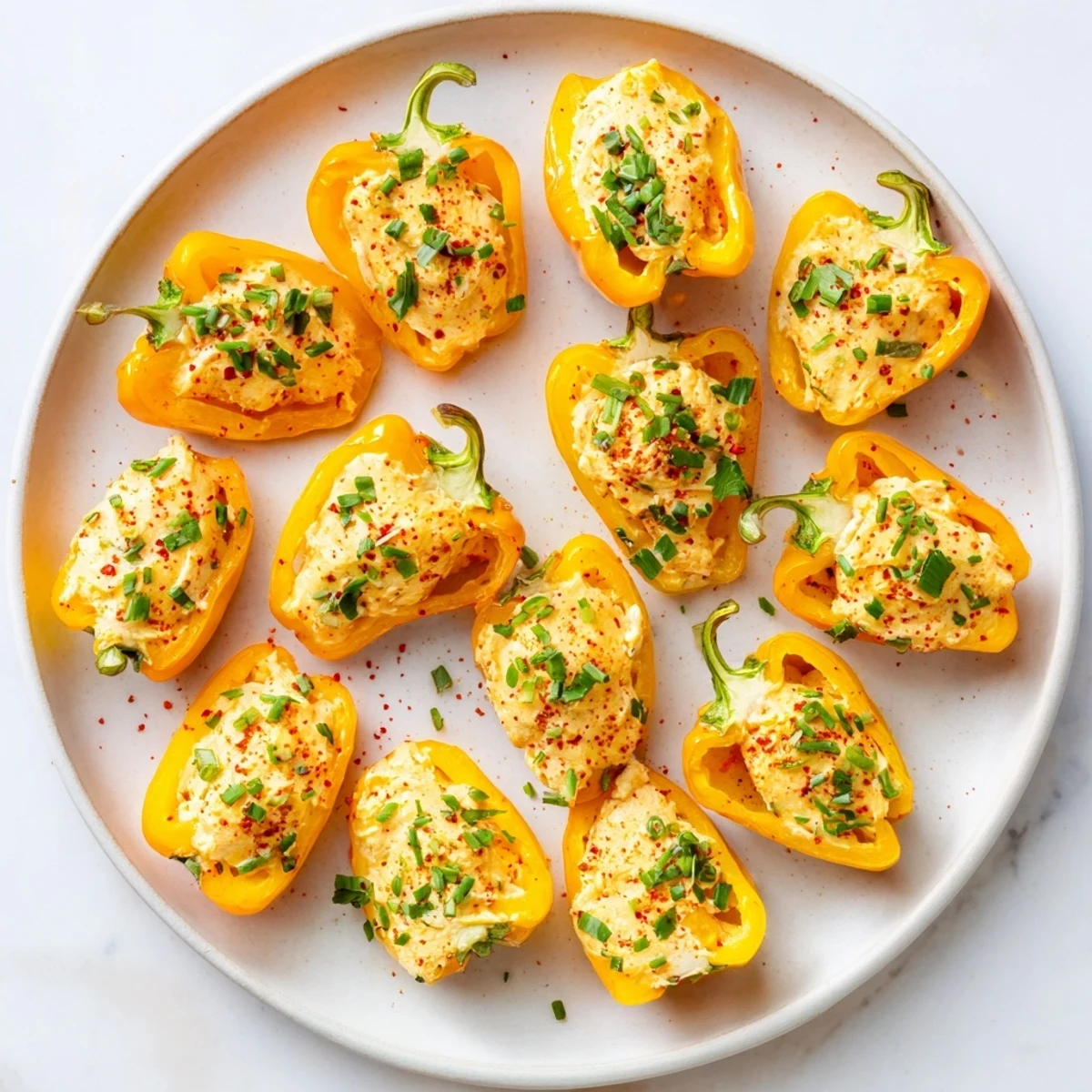 Colorful roasted mini peppers filled with creamy cheddar cheese filling, fresh from air fryer