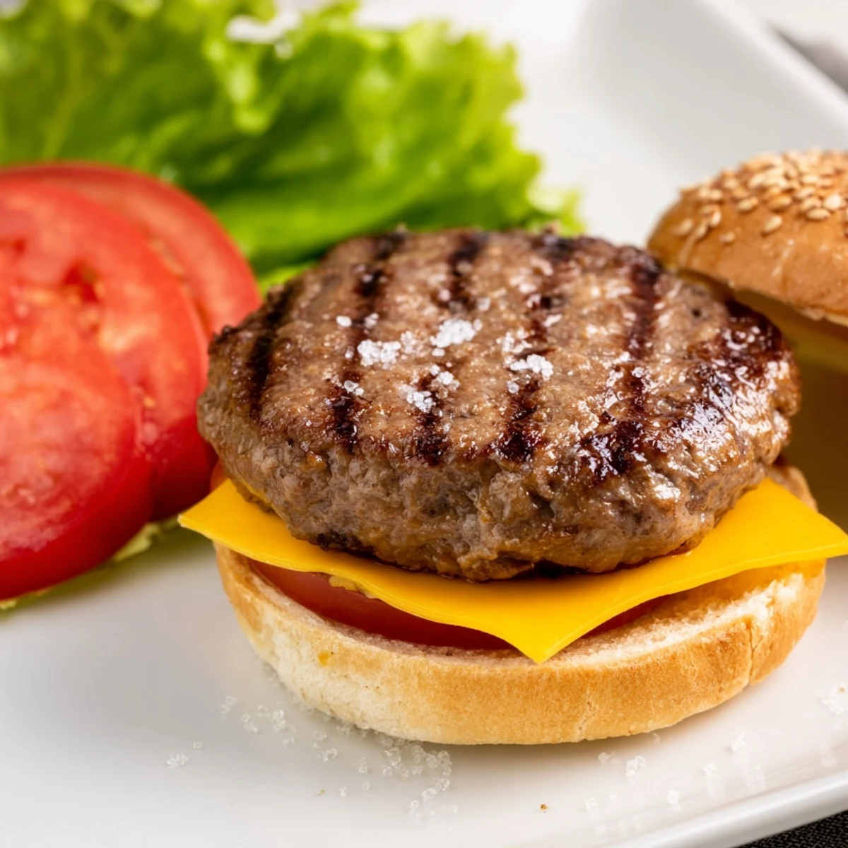 Golden brown air fryer hamburger patties with melty cheese on toasted buns