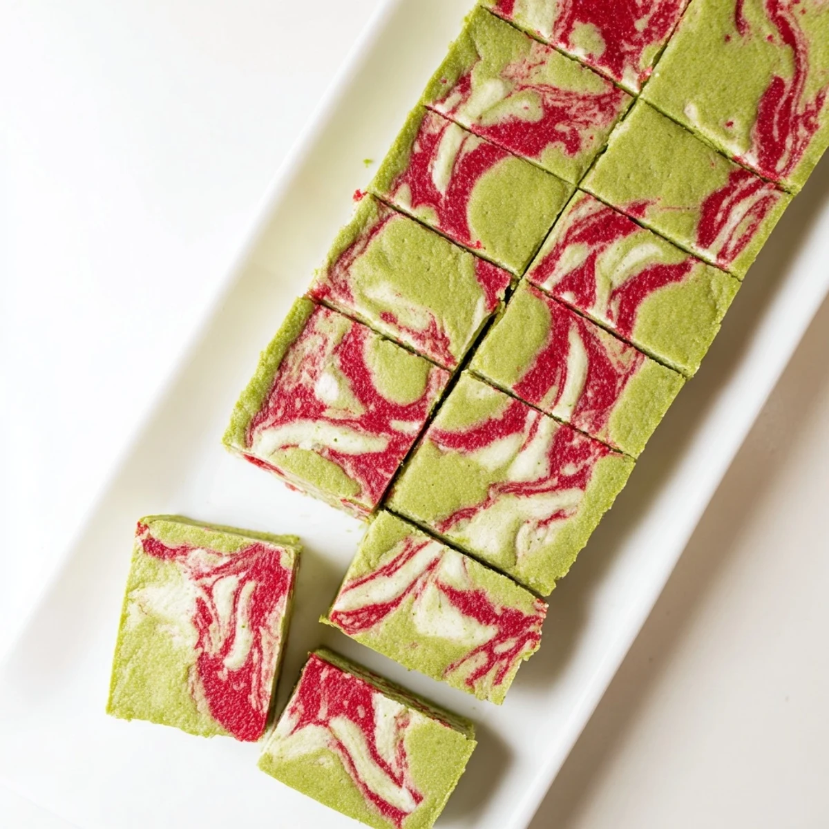 Fresh Matcha Strawberry Cream Bars featuring green tea crust with marbled berry topping