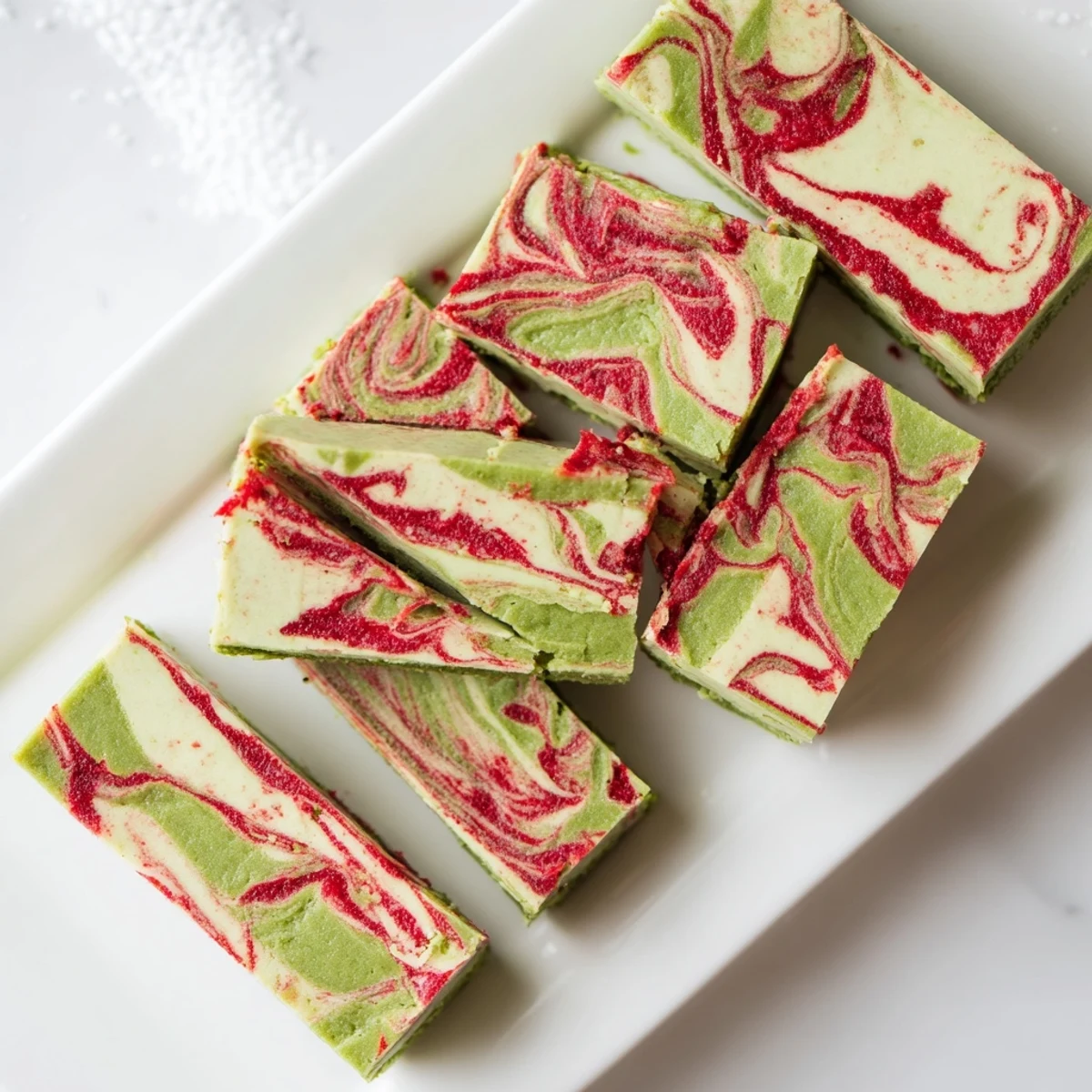 Slice of Matcha Strawberry Cream Bars showing three layers of shortbread cream and fruit