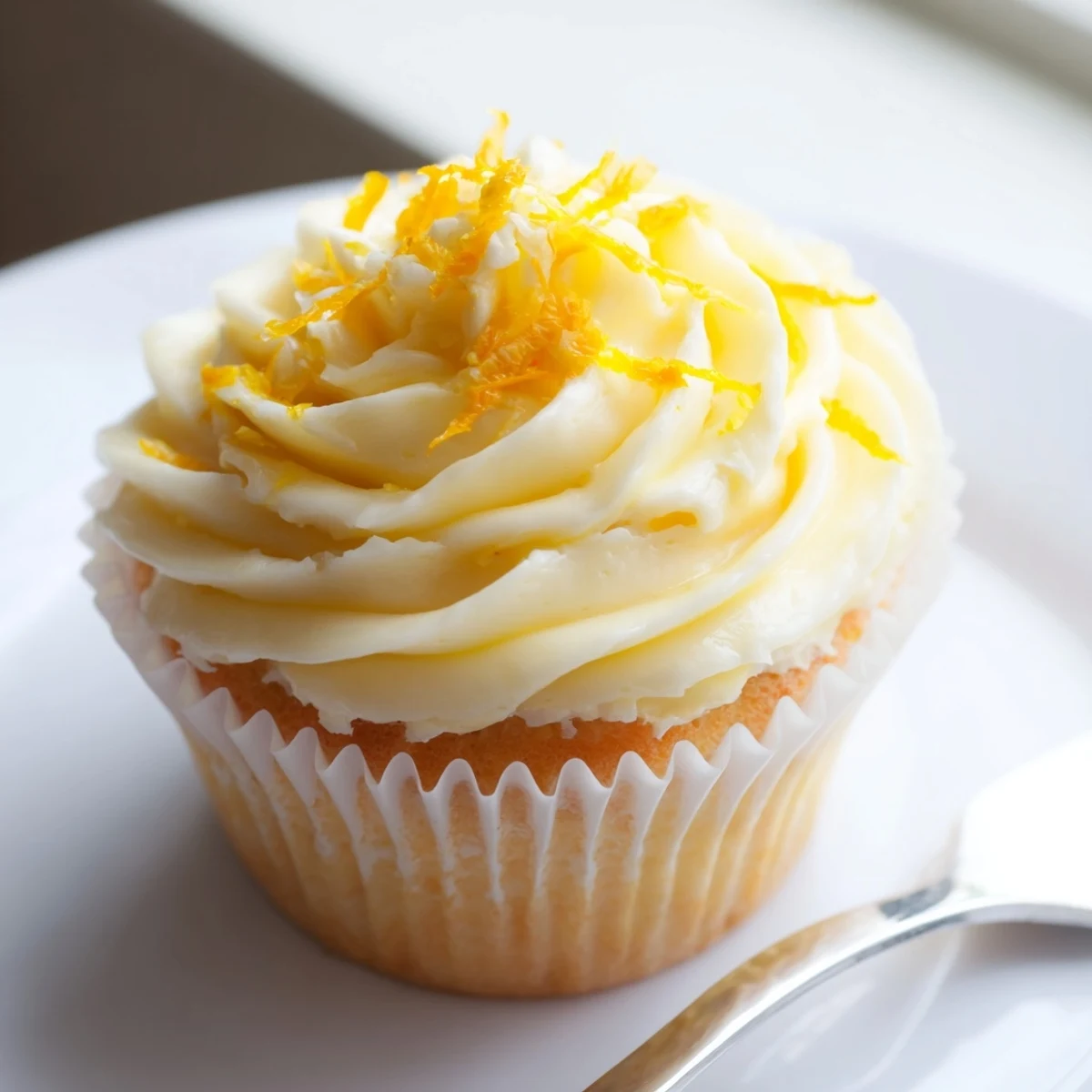 Delicate floral orange blossom cupcakes with creamy buttercream swirled on pastel paper liners