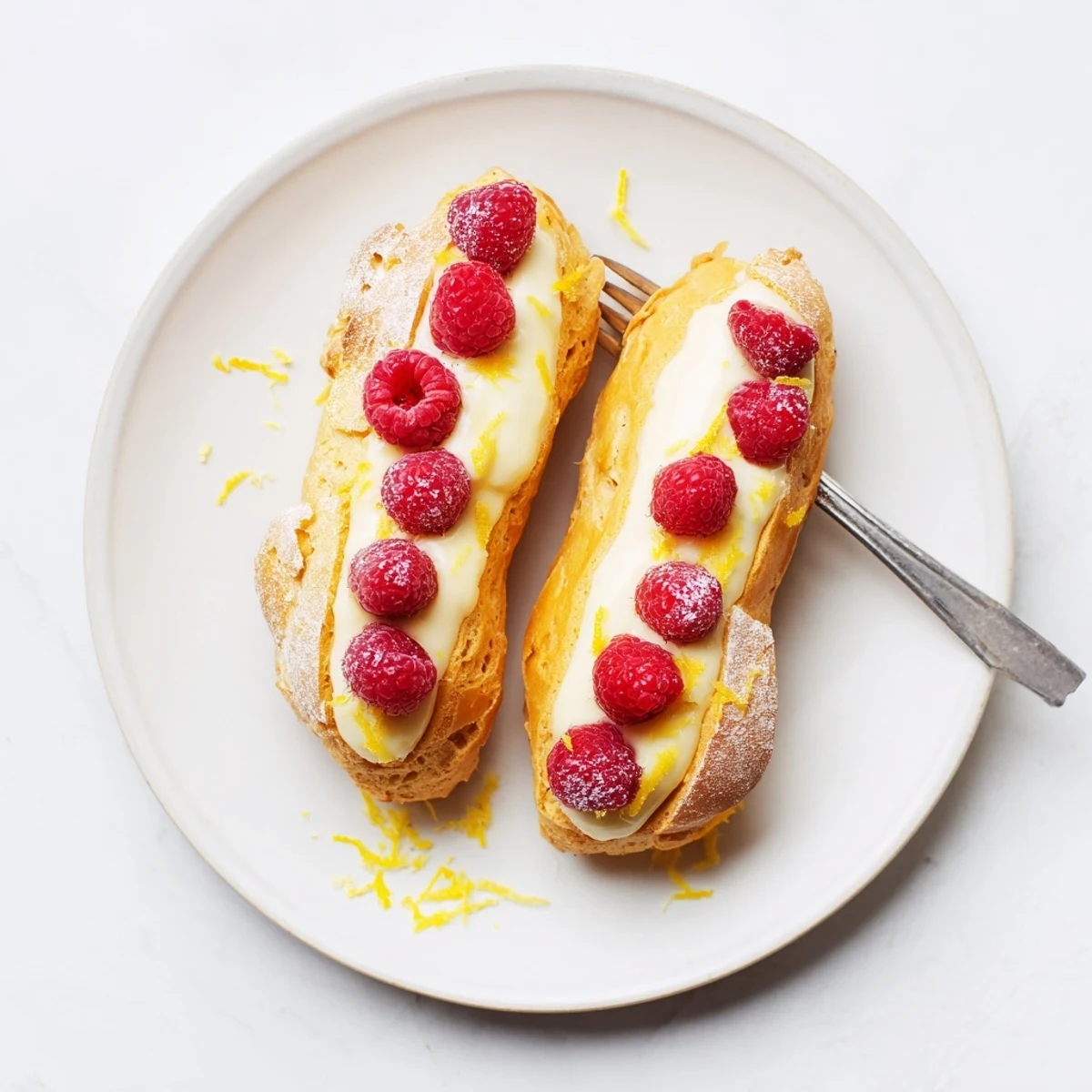 Elegant French pastry shells drizzled with lemon glaze and stuffed with whipped lemon cream