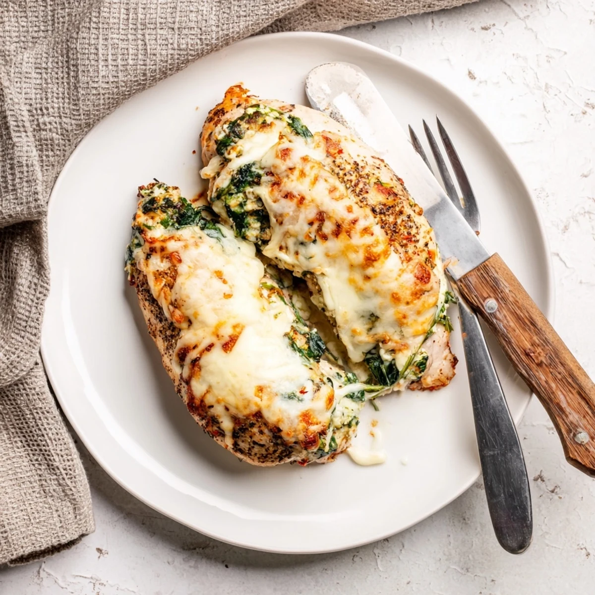 Tender stuffed chicken filled with creamy spinach ricotta mixture fresh from the oven