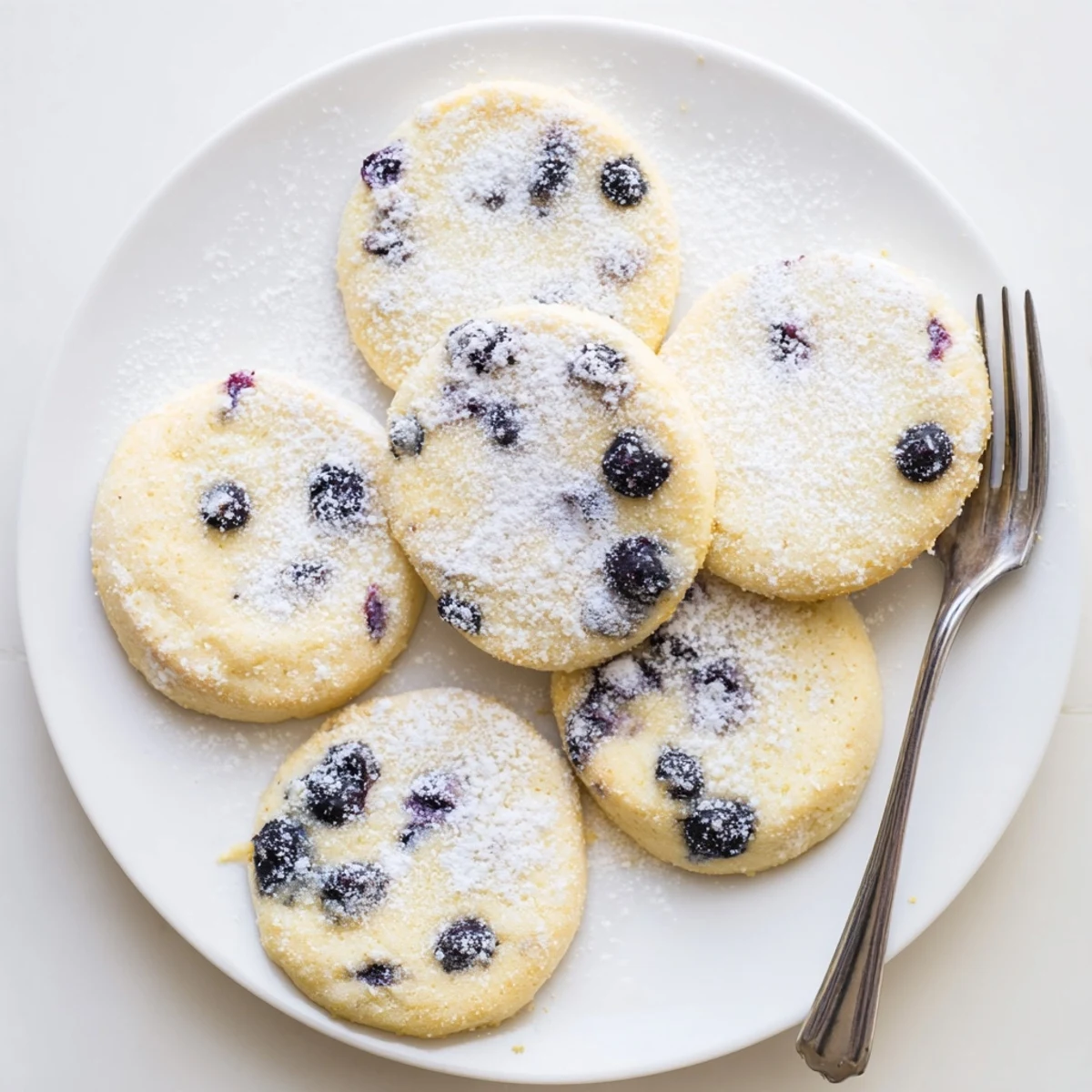Golden soft lemon blueberry cookies cooling on a wire rack with visible fruit pieces