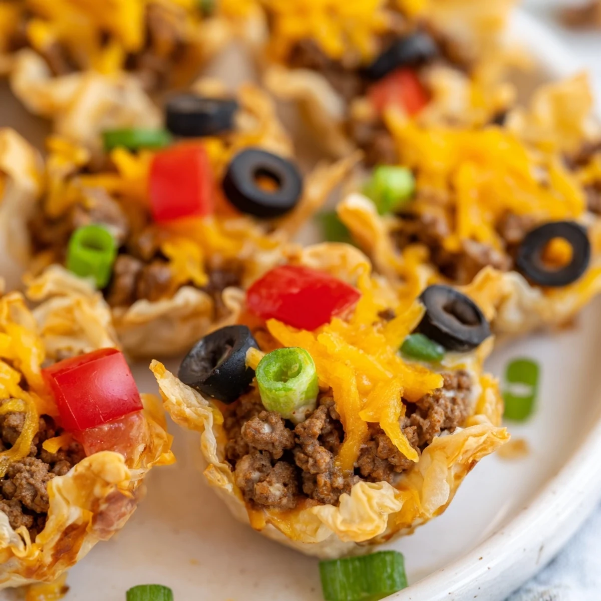 Crispy phyllo cups filled with seasoned beef ranch mixture and bubbly cheese