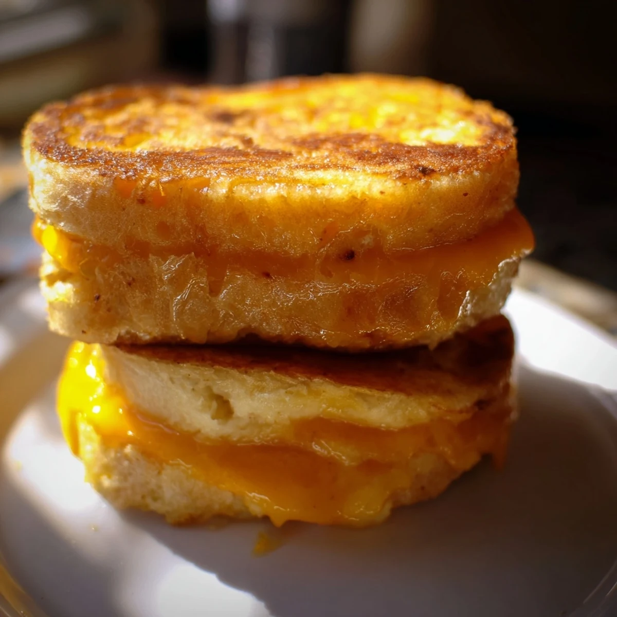 Golden brown mini grilled cheese Hawaiian rolls with melted cheddar on a baking sheet