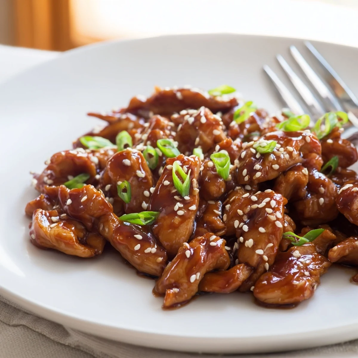 Slow cooker Crockpot Teriyaki Chicken glazed in rich savory sauce with sesame seeds