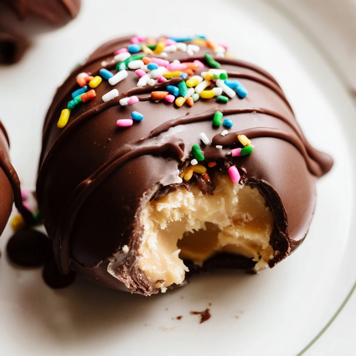 Handmade peanut butter Easter eggs dipped in smooth melted chocolate coating with decorative sprinkles