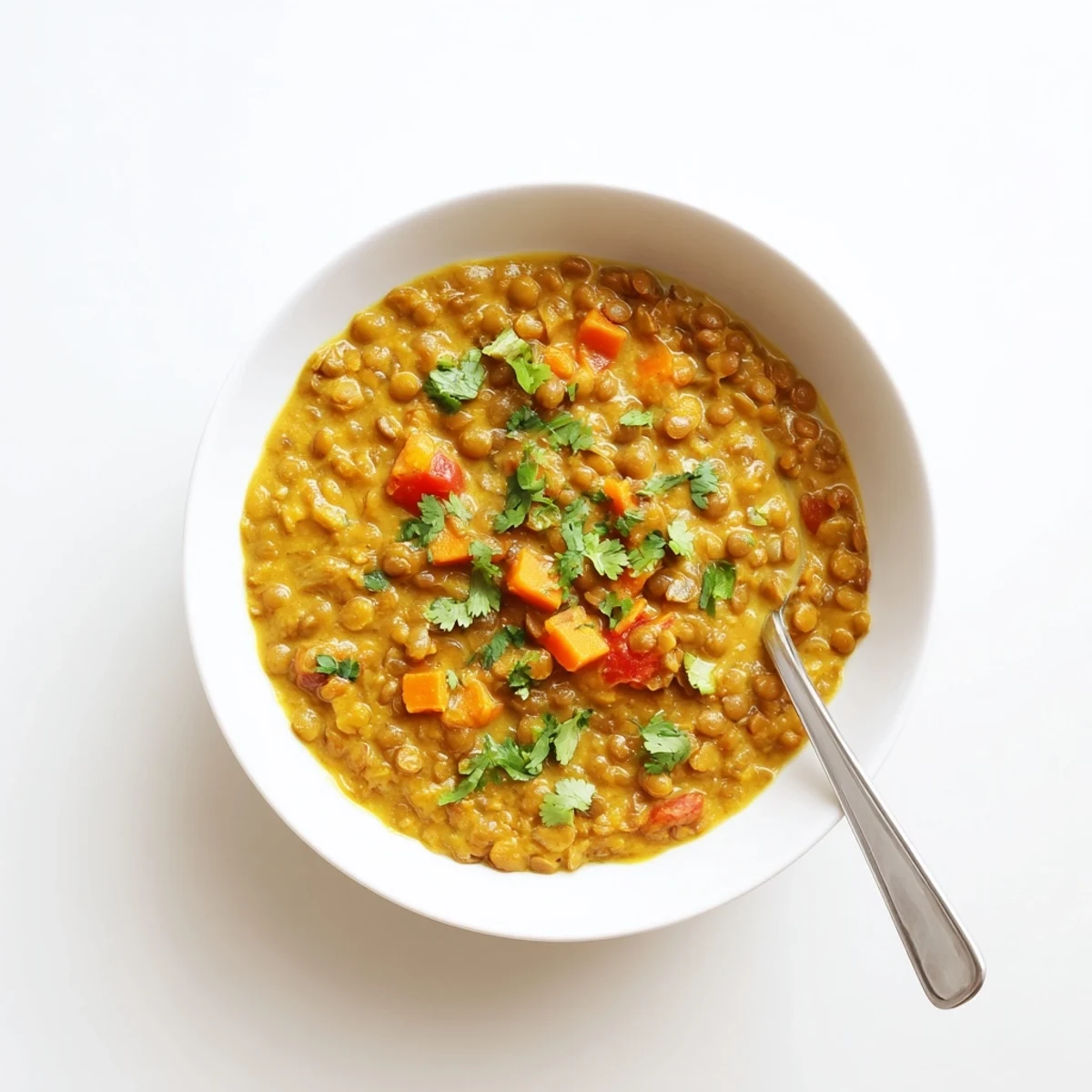 Golden brown lentils simmered in aromatic spices with tangy Greek yogurt swirled throughout
