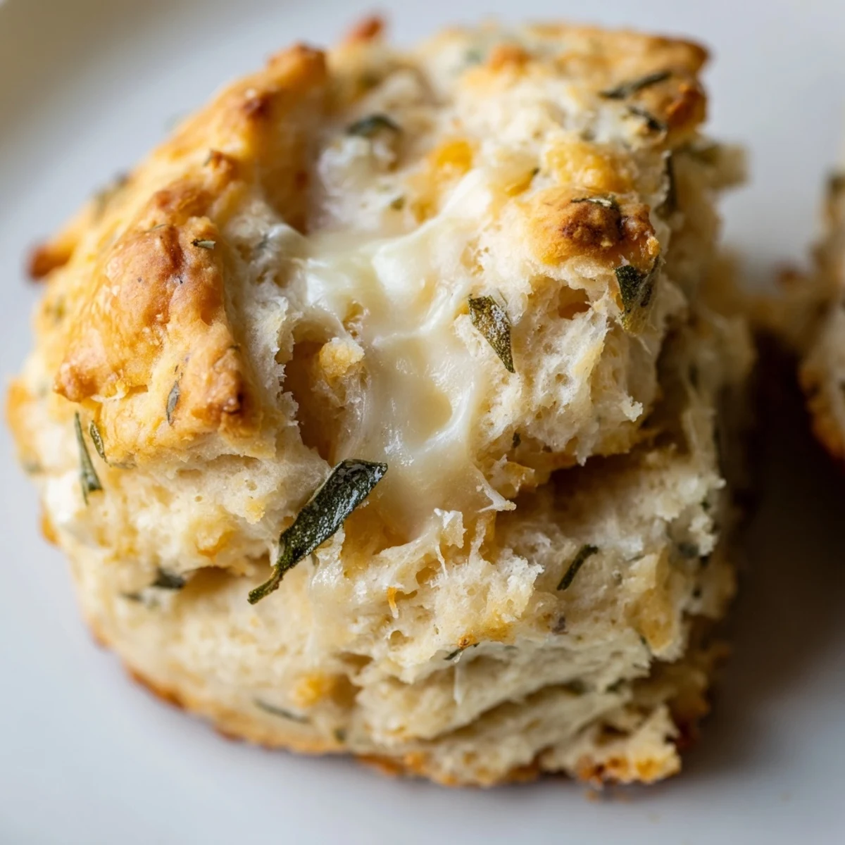 Freshly baked flaky biscuits with melted Gruyere cheese and chopped sage herbs on top