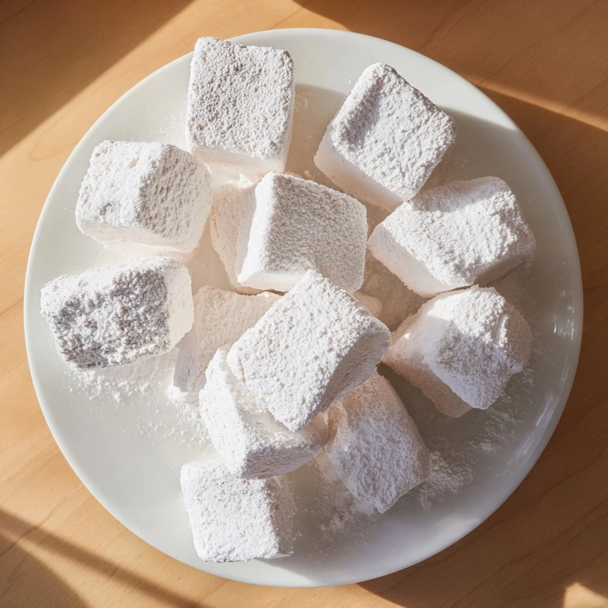Fluffy vanilla homemade marshmallow recipe stacked in a glass jar ready for hot cocoa toppings