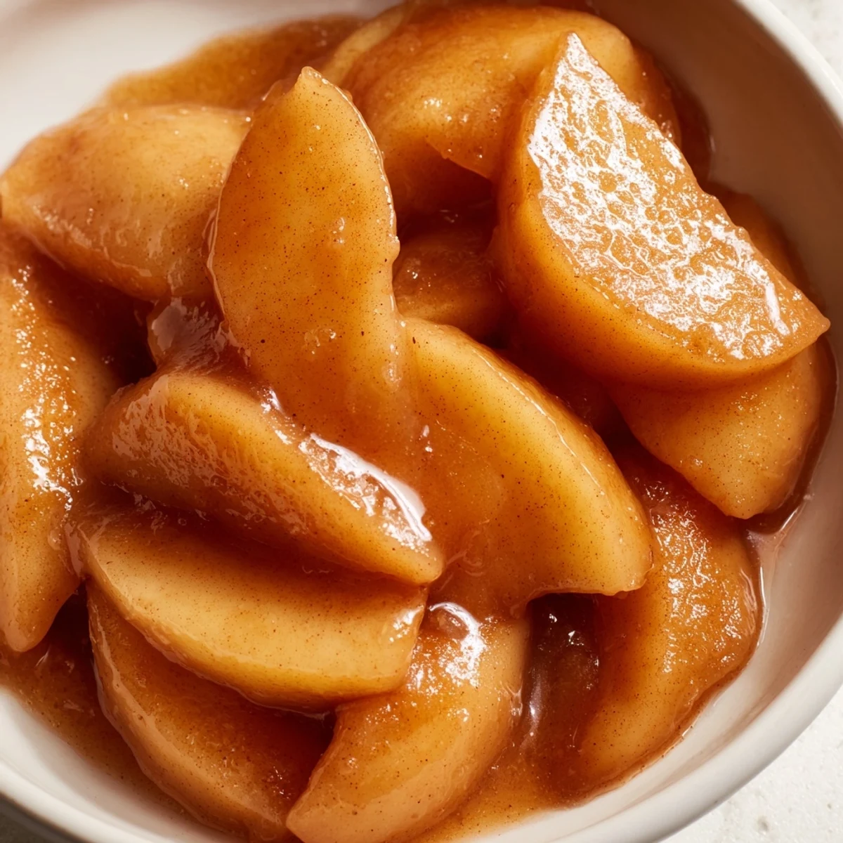 Golden tender Instant Pot cinnamon apples swimming in rich brown sugar syrup with melting butter