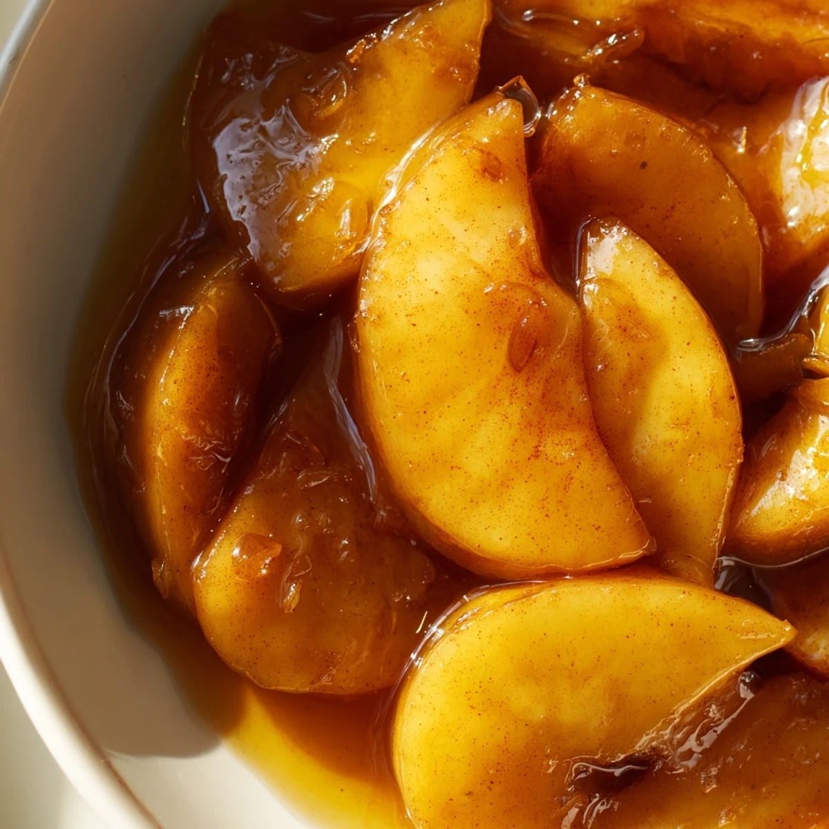 Warm spiced apple slices cooked quickly in an electric pressure cooker with sweet maple glaze