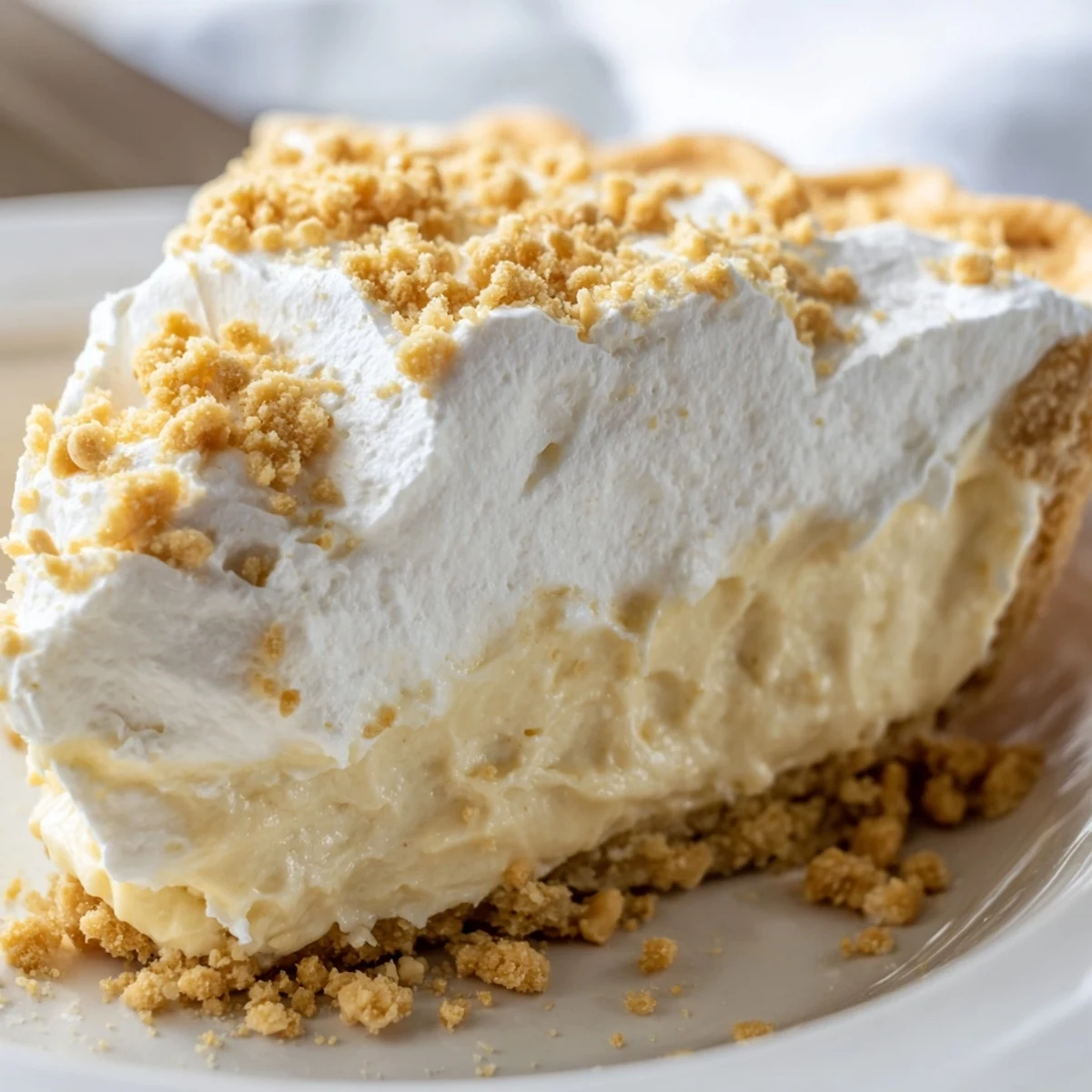 Old Fashioned Amish Peanut Butter Dream Pie slice showing velvety custard filling in flaky crust