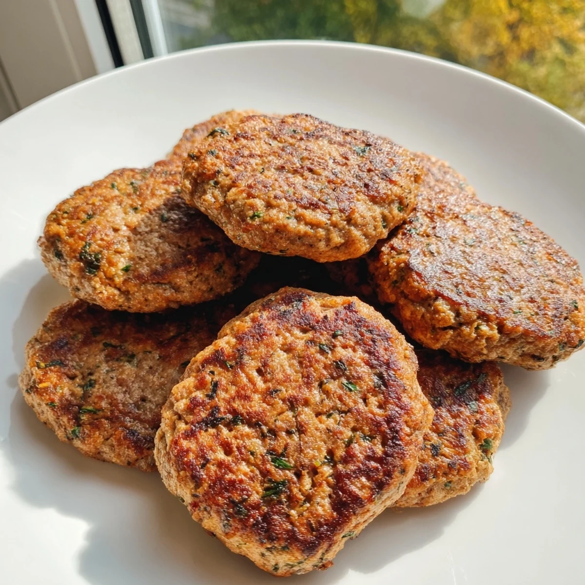 Golden brown ground turkey sausage patties sizzling in a cast iron skillet