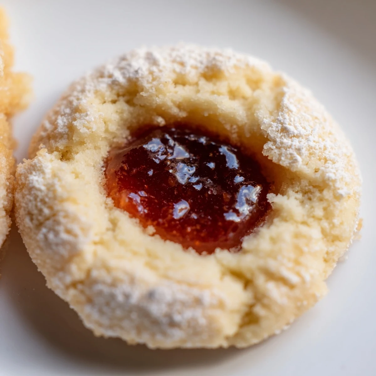 Golden flower jam thumbprint cookies with jewel-like floral centers on a rustic baking sheet
