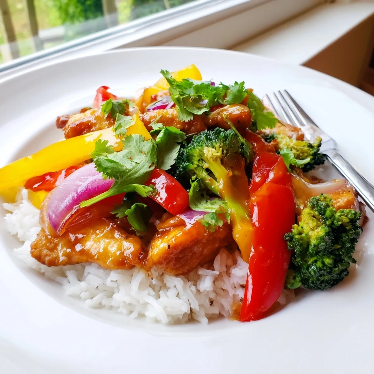 Quick weeknight meal with tender chicken and colorful vegetables served over fluffy white rice