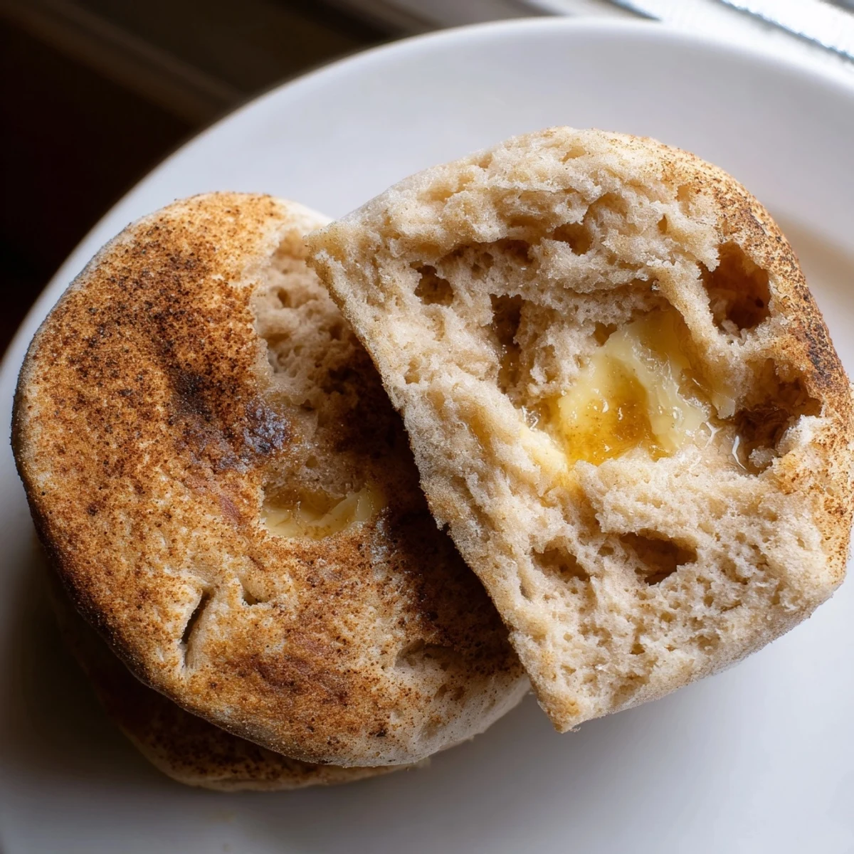 Crisp homemade English muffins fresh from the griddle, ready to be toasted and slathered with butter.