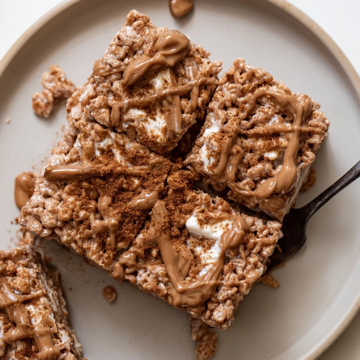 Cut Biscoff Rice Krispie Treats on parchment, sprinkled with crushed Biscoff cookies