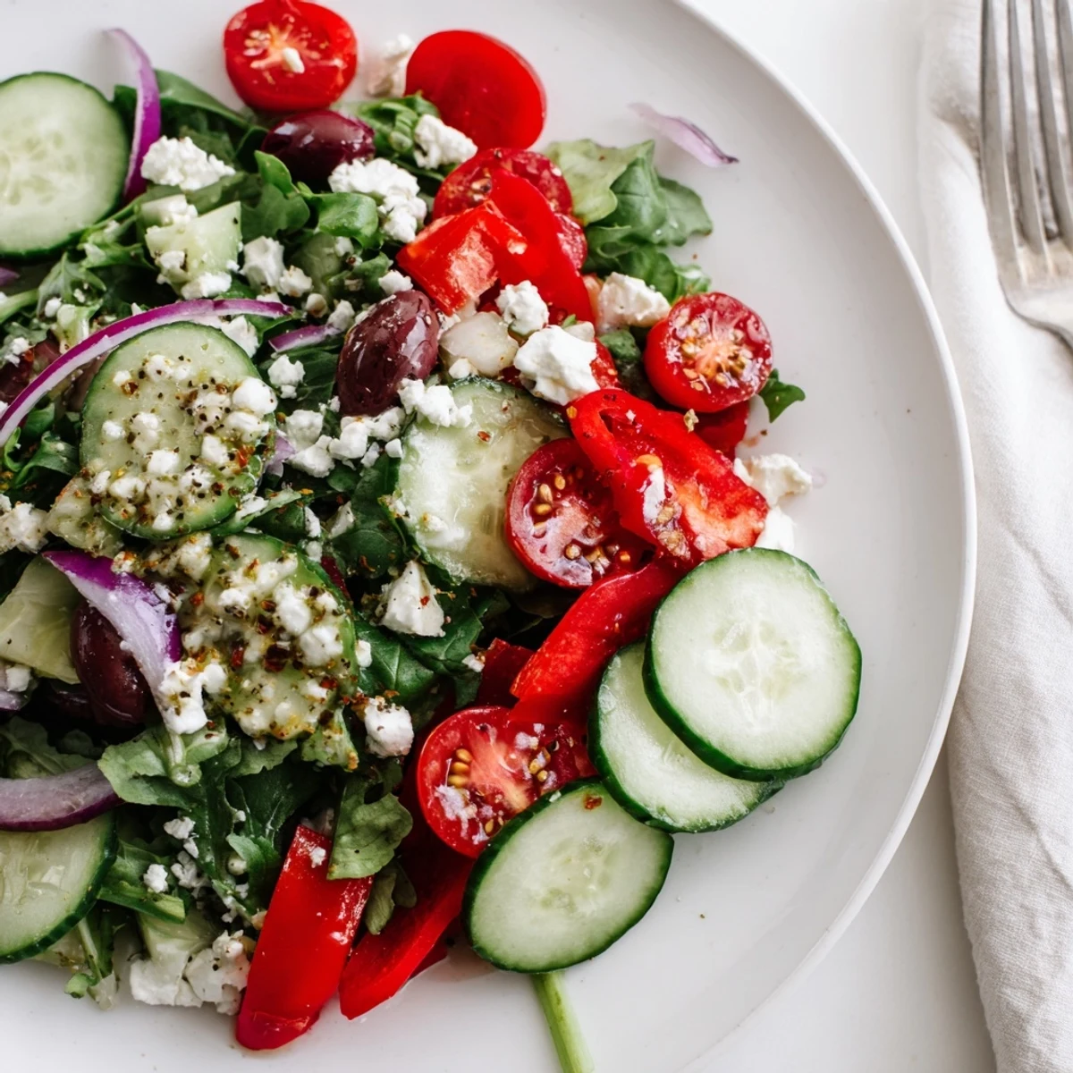 Family style Fresh Salad Recipe tossed with olive oil, Dijon, and honey