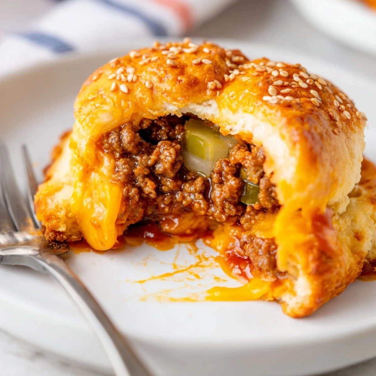 Baked Cheesy Cheeseburger Bombs served warm with tangy ketchup dipping sauce.