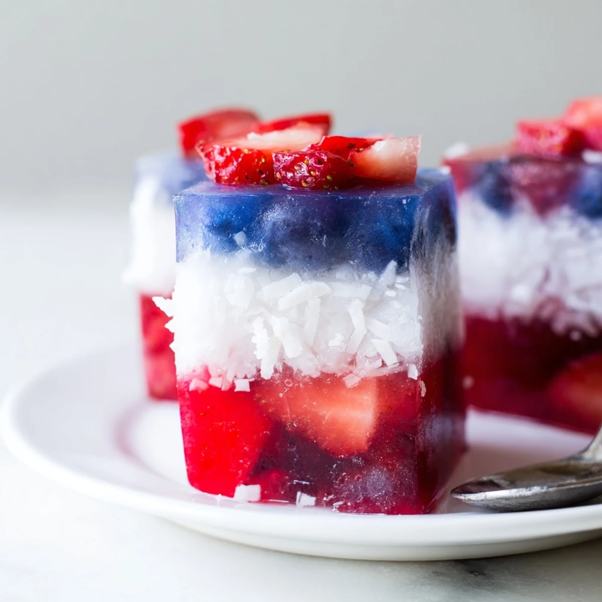 Red White And Blue Ice Cubes Recipe displayed in tray, vibrant fruity layers