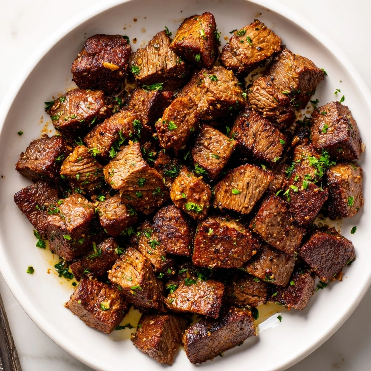 Sizzling, tender Garlic Butter Steak Bites tossed in glossy herb butter, skillet-seared